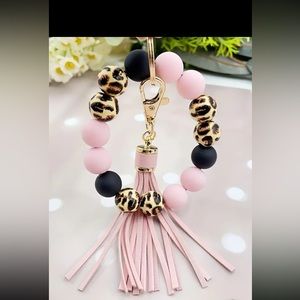 Acrylic Leopard Light Pink Bracelet Keychain Purse Charm With Tassel